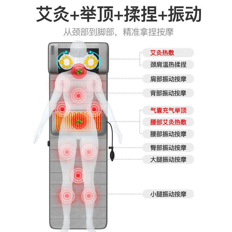 全身电动按摩床垫多功能家用按摩毯加热震动揉捏按摩靠垫按摩器仪图2