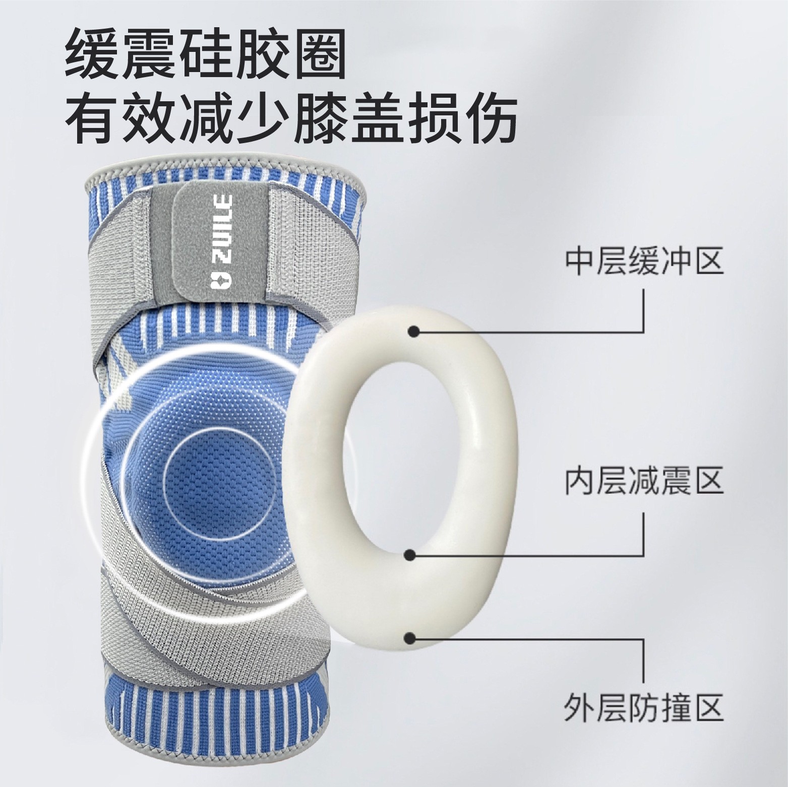 专业运动双绑带加压护膝高弹力骑行跑步篮球透气半月板护膝男跨境图2